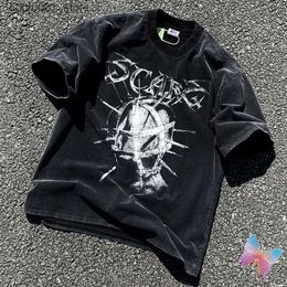 Men's T-Shirts Hiphop Street Saint Michael T-shirts Dark Knight Retro Heavyweight Worn Out Vintage Short Sleeves Cotton Men Women T Shirts Q240220