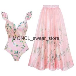 Women's Swimwear 2024 New Swimsuit High-End Design 2Pcs Floral Print Ruffle Slimming Holiday Sexy Hot Spring One Piece for WomenH24220