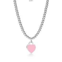 Wivr Pendant Necklaces J9hd Pendant Necklaces Memnon Heart Jewellery Tiffanyitss 925 Sterling Colour Silver Beads for Necklace Women Round Bead Enamel with Pink Whole