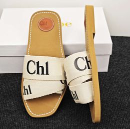 New Designer Womens Wooden Sandal sluffy flat bottomed mule slippers multi-color lace Letter canvas slippers summer home shoes luxury brand chl01 sandles ht4uh