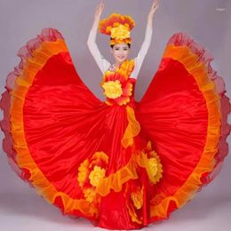 Stage Wear 360 Degree Spanish Bullfight Belly Dance Dress Skirt Long Robe Flamenco Fille Red Dresses For Women Gypsy Clothing