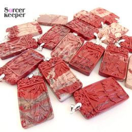 Necklaces Wholesale Hand Carving Crystal Bamboo Natural Red Jasper Stone Pendant Fashion Jewellery Women Men Necklaces BG916 SorcerKeeper