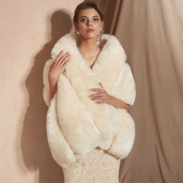 Medicine 2023 Wedding Bolero Winter Bridal Shrug Faux Fur Shawls Women Wraps Jacket Party Coat Cloak White Cape Faux Fur Cloak Fur Robe