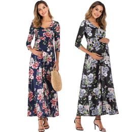 Dresses Pregnancy Cotton Dress Short Sleeve Floral Print VNeck Party Dresses Maternity Dress Photography Ropa Premama Hot Sale Clothes