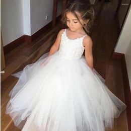 Girl Dresses Communion For Girls Champagne O-neck Sleeveless Ball Gown Lace Appliques Flower Weddings Robe