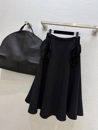 Skirts 2024 Black Clothes Summer Fashion Red Flare Skirt For Women Elegant White With Flowers