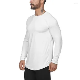 Men's T Shirts Mesh Solid Long Sleeve Shirt Men Fashion Brand Clothing Slim Fit Fitness High Stretch O Neck Bodybuilding T-shirt Male