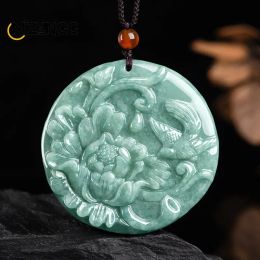 Pendants Natural Agrade Jadeite Peony Flower Magpie Pendant Personalized Ice Jade Pendant Sweater Chain Men and Women Jade Pendant