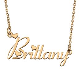 Brittany Name Necklace Custom Nameplate Pendant for Women Girls Birthday Gift Kids Best Friends Jewelry 18k Gold Plated Stainless Steel Pendant