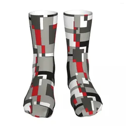 Men's Socks Women's Crazy Black Grey And Red Squares Geometric Stitching Graphic Spring Summer Autumn Winter