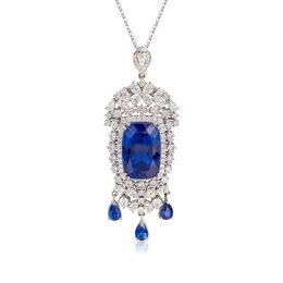 Necklaces 925 Sterling Silver Lab Sapphire Zircon Pendant Necklace Women Fashion Vintage Charms Choker Banquet Party Fine Jewellery