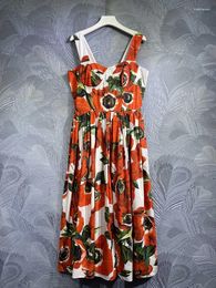 Abiti casual Seifrmann Designer 2024 Primavera Summwe Runway Fashion Dress Donna Spaghetti Strap Red Print Vintage Midi Party