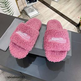Wool Family External Furry New Sandals Slipper Women Shearling Real Embroidery b Tugs Balencaiiga 2023 Paris Sandal Thickened One Line Wearing Couple YU7D