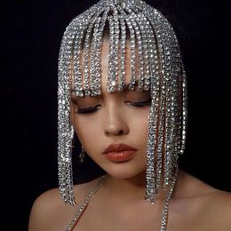 Berets Stonefans Flash Long Tassel Hair Chain Rhinestone Head Chain for Women Nightclub Crystal Headband Hat Bridal Headpiece Jewellery