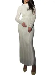 Casual Dresses Women Long Sleeve Ruched Maxi Dress Elegant Half High Neck Tie Up For Autumn Cocktail Party Streetwear