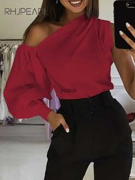 Women's Blouses Shirts Elegant Blouses Women 2023 Summer Off Shoulder Blusas Female Fashion Lantern Long Sleeve Shirts One Shoulder Tops S-5XL