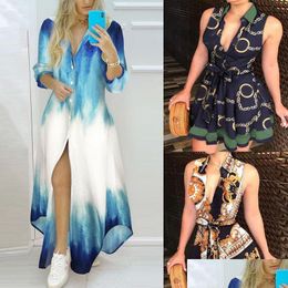 Basic & Casual Dresses Elegant Shirt Maxi Dresses Womens Designer Dress Summer Beach Party Short Skirt Plus Size 5Xl Long Sleeve Casu Dhrmx