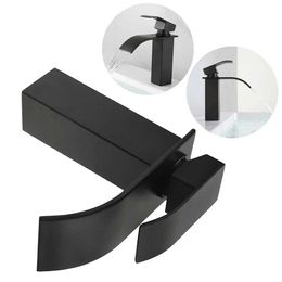 Bathroom Sink Faucets Black Bathroom Stainless Steel Waterfall Faucet Bathroom Vanity Single Handle Hot And Cold Water Sink Luxury Faucet