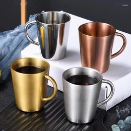 Mugs Solid Simple 304 Stainless Steel Double-layer Thickened Anti-fall Water Mug With Handle Beer Office Coffee Cup