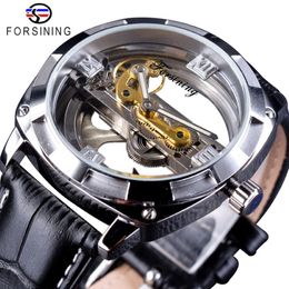 Forsining Official Exclusive Double Side Transparent Fashion Business Design Skeleton Automatic Men Watch Top Brand Luxury245h