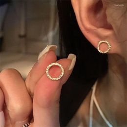 Stud Earrings 2024 Fashion Versatile Dazzling Circle With Crystal Cubic Zirconia Minimalist For Women Part Gift Jewellery