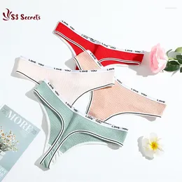 Women's Panties 1PC Solid Women Thongs Sexy Low Waist Cotton Briefs Female T-Back G-string Girls S-L Intimate Letters Striped Lingeries