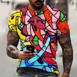 Men's T Shirts Creative Fun Three-dimensional 3D Printing Shirt 2024 Time Splicing Colourful T-shirt Oversized 5XL Fashion