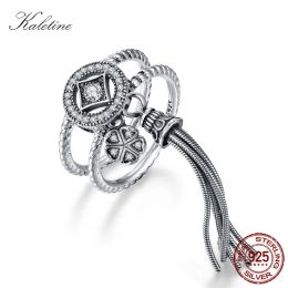 Rings Women Vintage Allure Tassel Ring 925 Sterling Silver Rings for Women Flower Clover Twoinone Ringlet Fashion Jewellery