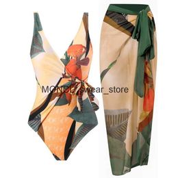 Women's Swimwear 2023 New Retro One Piece Swimsuit Skirt Shoulder Strappy Print Floral Women Slimming Bathing Suit Beach WearH2422033