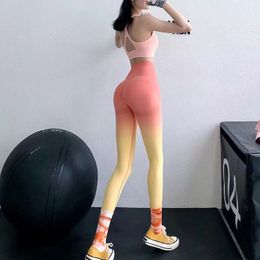 New 2024 nude yoga pants women's high-waisted stretch running peach hip lift fitness pants tie-dye tight sweatpants