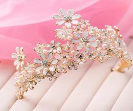 Fashion Bridal Tiaras Gold Crown Luxurious Rhinestone Head Pieces Hand Craft Flower Bride Hair Accessory Pageant Prom Tiara6549844