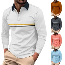 Men's Polos Fashionable And Casual Lapel Striped Colourful Long Sleeved Top