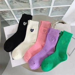 Women Socks 2024 Stockings Women's Spring And Autumn Solid Colour Cotton Love Embroidered Pile Mid-tube Sports