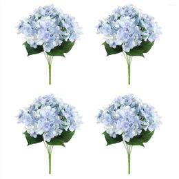 Decorative Flowers 4X Artificial Silk 7 Big Head Hydrangea Bouquet For Wedding Room Home El Party Decoration Blue