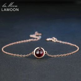 Bangles LAMOON Classic Simple 6mm 1.1ct 100% Natural Red Garnet 925 Sterling Silver Jewellery S925 Charm Bracelet LMHI021