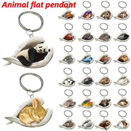 Keychains Acrylic Sweet Animal Pattern Sleeping Angel Pendant Dog Basket Panda Rabbit Keychain Rings Jewelry For Unisex