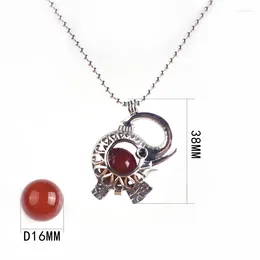 Pendant Necklaces Pregnant Women Quartz Crystal Elephant Necklace Silver Plated Floating Lockets Natural Stone Alloy Cage For Good Lucky