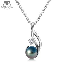 Necklaces AnuJewel 910mm Natural Tahitian Black Pearl Moissanite Pendants 0.3ct Created Diamond Pendant Necklace Anniversary Gifts