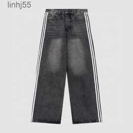 Men's Jeans Mens Balencisgs Ceiling Ba Family Co Branded Three Bar Side Ribbon Washed Wide Leg Straight Tube Denim Pants for Men and Womenagfsagfs6W19