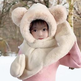 Berets Winter Thick Ear Hat Infant Toddler Accessories Super Soft Windproof Bear Plush Scarf Gloves Set For Warmth Style