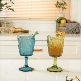 Wine Glasses Vintage Leaf Embossed Coloured Goblet Goblets Stemware Glass Cup Drop Delivery Home Garden Kitchen Dining Bar Drinkware Dh8F3