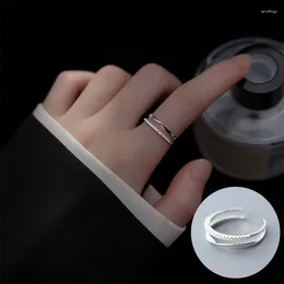 Cluster Rings 925 Sterling Silver Zircon Geometric Ring For Woman Girl Simple Double Layered Design Jewelry Party Gift Drop