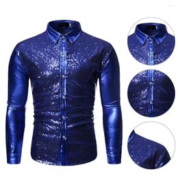 Men's Dress Shirts Fashion Party Shirt 3D Cutting Teenager Cool Sequins Stage Show Slim Fit Anti-Pilling Clubwear