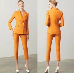 New Orange Women Suits Lady Formal Business Office Tuxedos Mother Wedding Party Special Occasions Ladies Two-Piece Set Jacket Pants A20