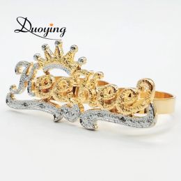 Rings Duoying 3D Double Color Plated Crown Name Queen Ring Men Ring Custom Ring Zirconia Personalized Ring Custom Jewelry Gifts