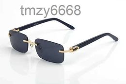 Mens Designer Glasses Sunglasses Rimless Square Blue Lens Peach Heart Gold Hardware Polishing Craft Fashion Rectangle c Decorate Arm Buff Wooden Eyeglasses 9PN1