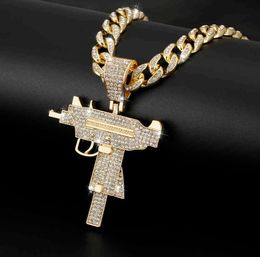 Submachine Gun Fashion Cuba chain Pendant Men Iced Out Crystal GoldSilver Colour Charm Hip Hop Jewellery Cuban Necklace3623396