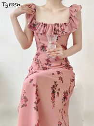 Casual Dresses Women Summer Design Floral Sweet French Style Leisure Elegant Simple Classic Comfortable Ladies Retro Ruched Chic