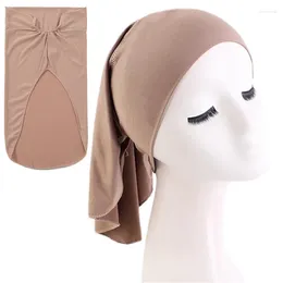 Ethnic Clothing Women Turban Tube Caps Islamic Underscarf Hat Solid Colour Chemo Bonnets Muslim Inner Hijab Hair Care Beanies Headwraps