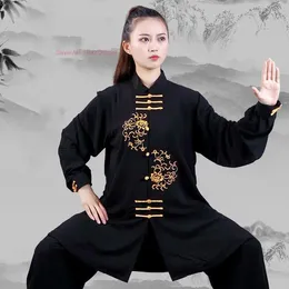 Ethnic Clothing 2024 Chinse Tai Chi Martial Arts Taijiquan Wushu Uniform Flower Embroidery Tops Pants Set Wing Chun Clothes